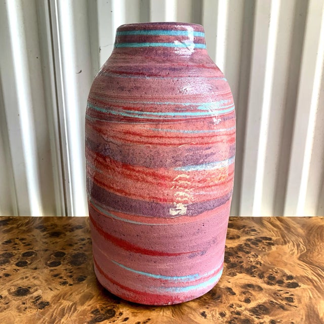 Pink & Teal Glazed Egyptian Clay Vase by Dick Studley Chairish