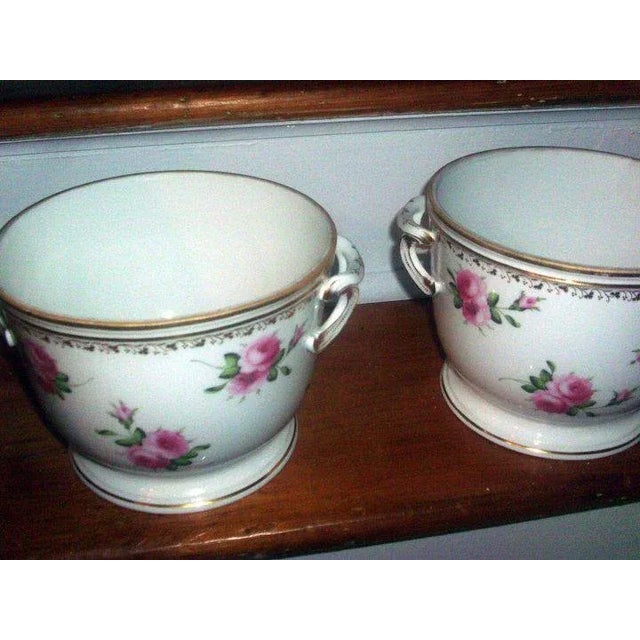19th Century French Empire Locre Old Paris Porcelain Rose Vase Shape Fruit Coolers - A Pair For Sale - Image 9 of 11