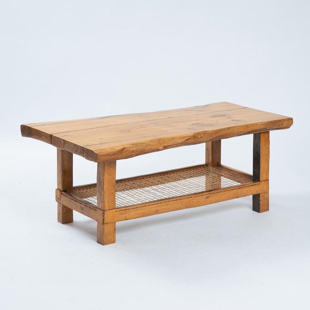 Wood Oak Coffee Table with Lower Rope Shelf, 1970s For Sale - Image 7 of 18