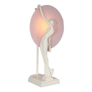 Figural Art Deco Revival Lady and Mood Table Lamp by Sarsparilla After Frankart C 1980's For Sale
