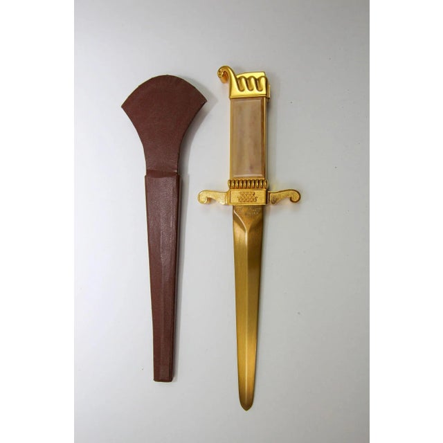 Ascot Florentine Dagger Lighter Letter Opener Paper Weight Gold and Brown 1950s For Sale - Image 9 of 12
