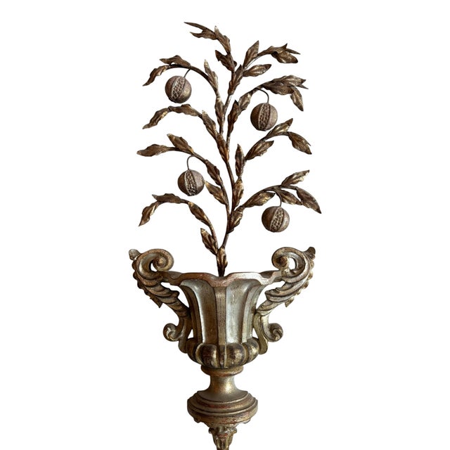 A great large sculptural wall piece. Original painted wood and iron has a fabulous aged patina.