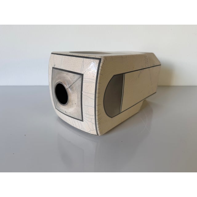 1980s Vintage Postmodern Art Deco Style Handmade Geometric Studio Pottery Vase For Sale - Image 10 of 12