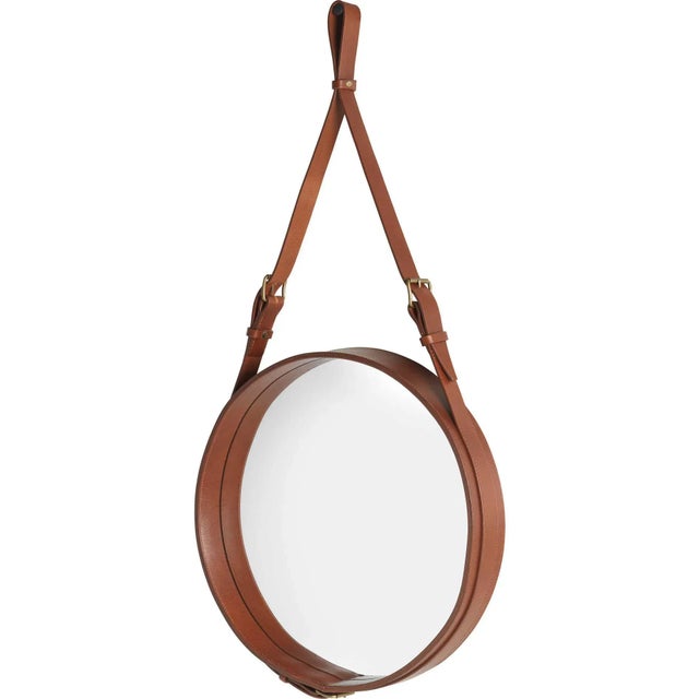 Jacques Adnet Olive Leather Small Circulaire Mirror For Sale In Los Angeles - Image 6 of 11