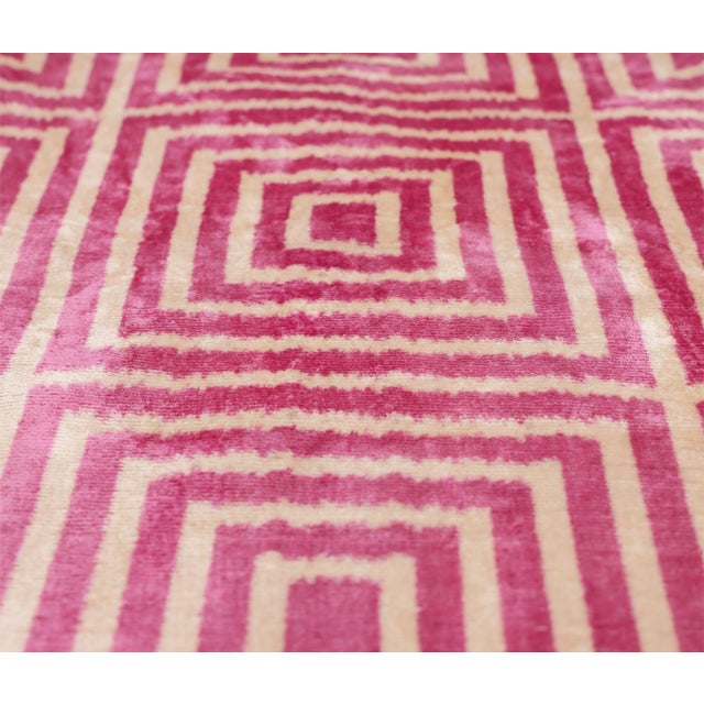 Mid-Century Modern Luxury Blush Pink and Cream Silk Velvet Geometric Ikat Lumbar Pillow 16x24 Inch With Down Insert For Sale - Image 3 of 8