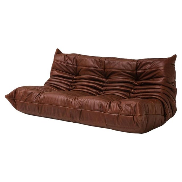 Togo Three-Seater Sofa in Cognac Leather by Michel Ducaroy for Ligne Roset, France For Sale - Image 15 of 15
