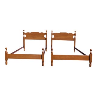 Antique Pair Solid Maple Twin Size Cannonball Bed Frames For Sale
