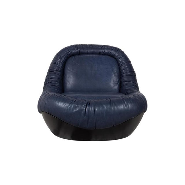 Baxter Barett Leather Armchair Blue For Sale - Image 9 of 13