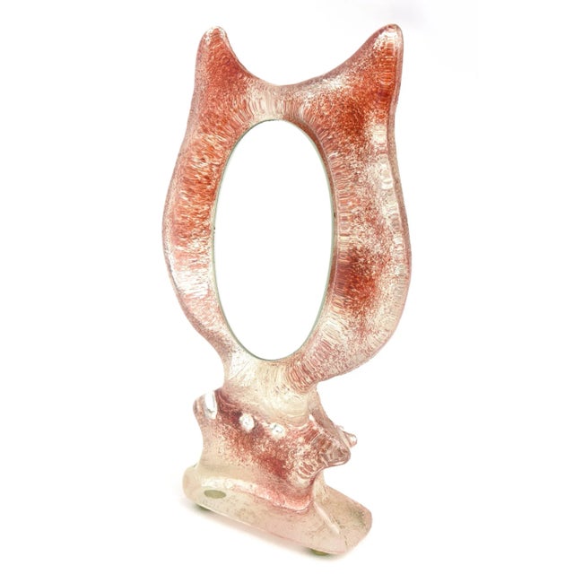 This charming vintage Swedish glass Kosta Boda tabletop mirror in the shape of a cat's ears has the French glass technique...