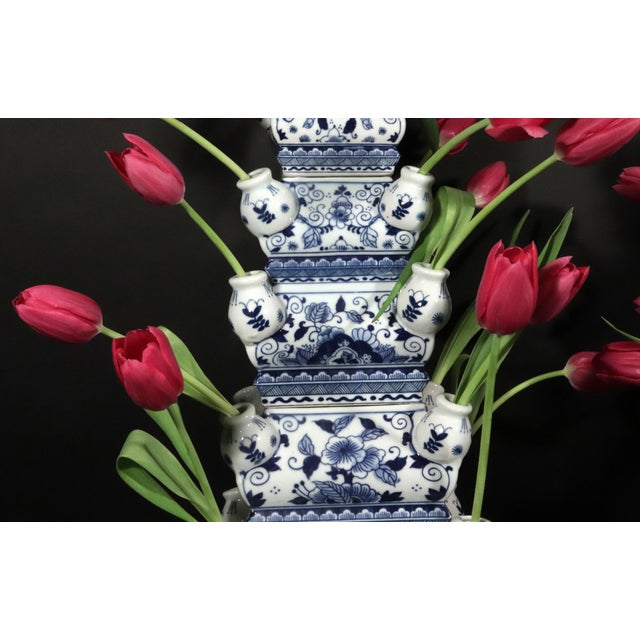 Monumental Flora: Pair of Vintage Blue & White Tulip Vase Pyramids For Sale - Image 9 of 12
