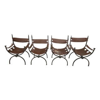 Mid Century Wrought Iron and Brass Savonarola Chairs - A Set For Sale