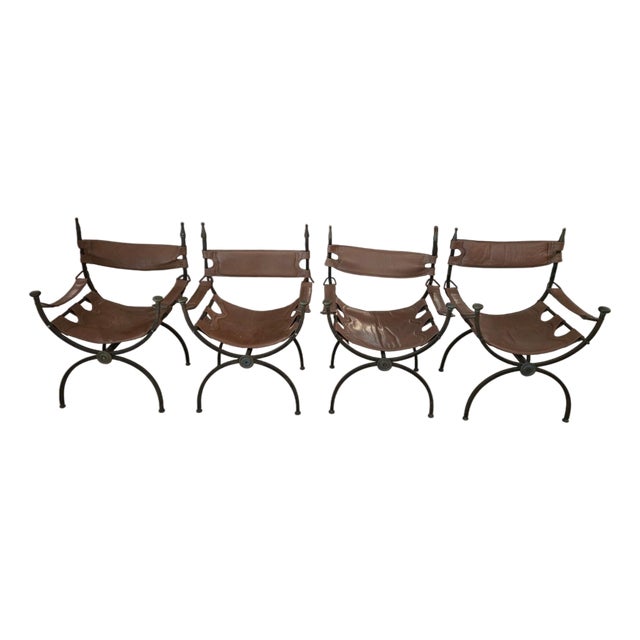 Mid Century Wrought Iron and Brass Savonarola Chairs - A Set For Sale