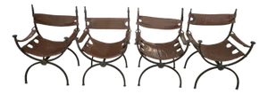 Mid Century Wrought Iron and Brass Savonarola Chairs - A Set
