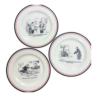 Vintage New Yorker Plates, Set of 3 | Restoration Hardware Wine Cartoon For Sale