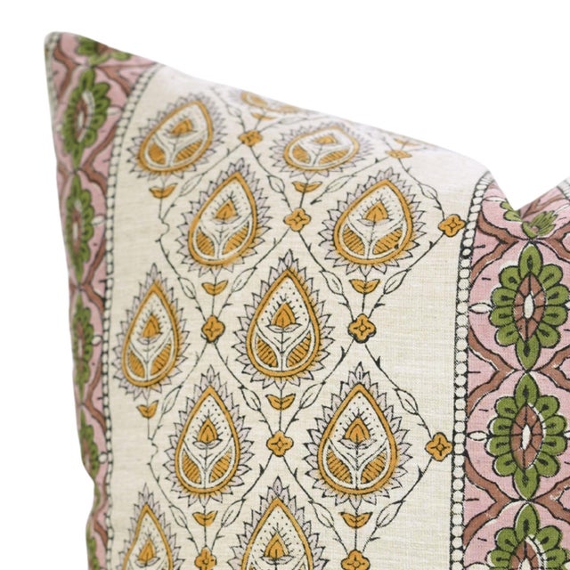 Fabdivine Paan Patti Border Decorative Pillow Cover 20x20 Inch Linen Blend Block Print Cushion For Sale - Image 4 of 7