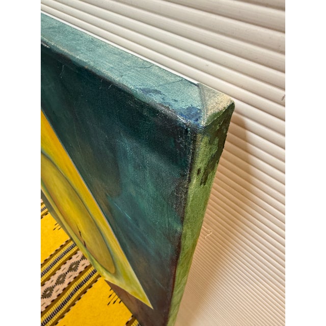 Teal Josh Podoll Abstract Brazilian Flag Original Painting, Signed For Sale - Image 8 of 12
