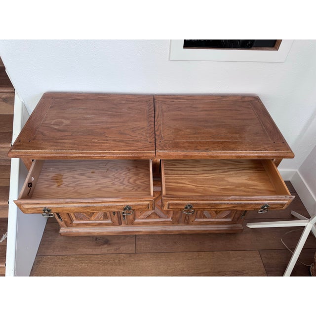1980s European-Farmhouse Solid Oak Sideboard Bar Cabinet For Sale - Image 4 of 10