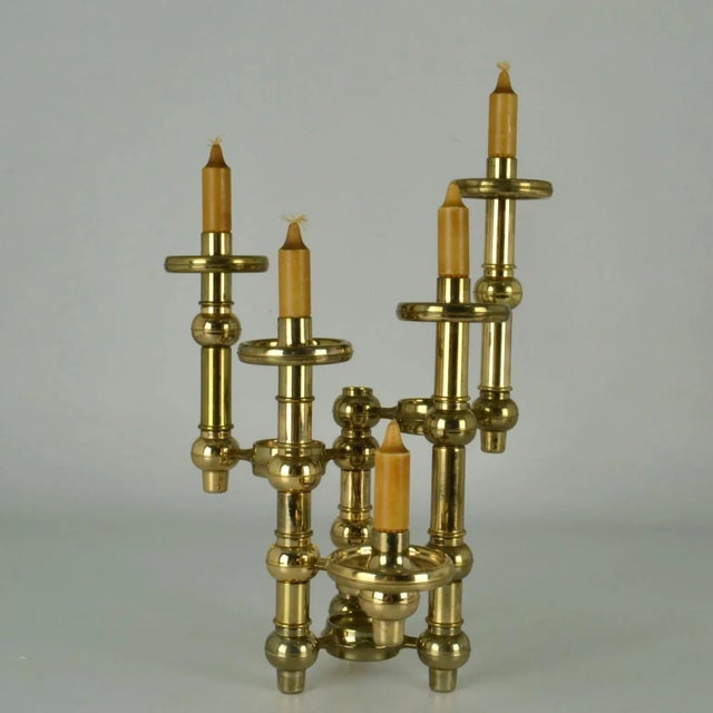 Scandinavian Modern Brass Candelabra with Glass Shades, 1960s For Sale - Image 10 of 11