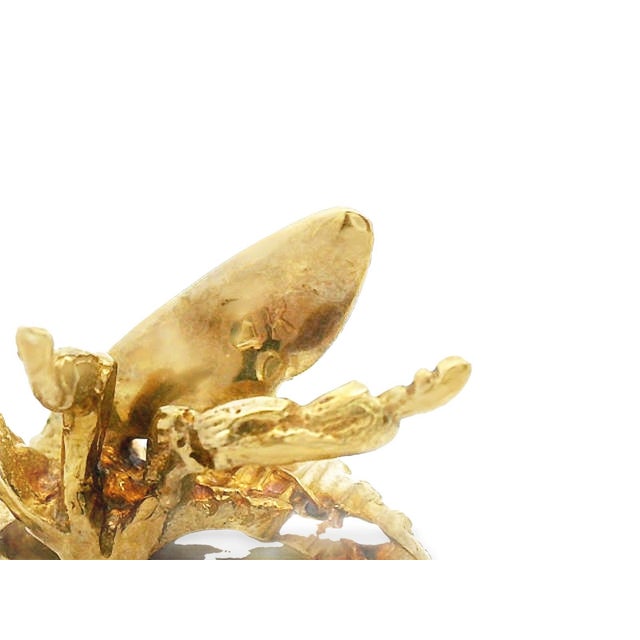 1980s 14k Yellow Gold & Emerald Bee Brooch For Sale - Image 10 of 13