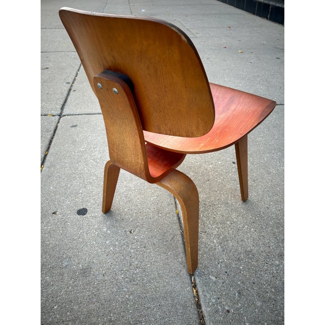 1950s 1950s Charles + Ray Eames for Herman Miller Red Aniline Dyed Dcw Chair For Sale - Image 5 of 12