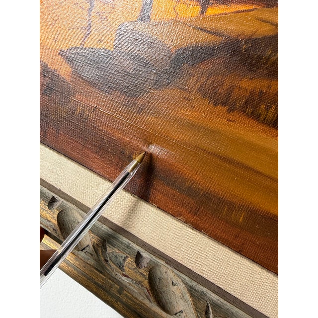 1970’s Charles Stepule Sunset Harbor Scene Oil on Canvas Painting, Wood Framed For Sale - Image 10 of 12