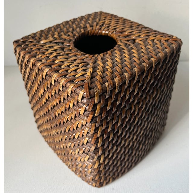 Brown Woven Rattan Tissue Box Cover For Sale In New York - Image 6 of 6