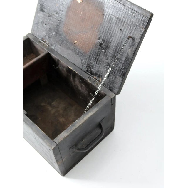 Vintage Black Wooden Tool Box For Sale - Image 6 of 11