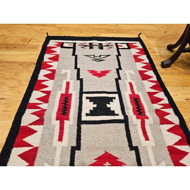 Vintage Native American Navajo Rug, Handwoven Wool, Storm Pattern, 30” X 55” For Sale - Image 4 of 12