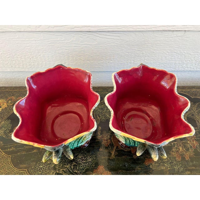 Pair Antique French Majolica Jardinières Insect Musician Cache Pot Planter C1880 For Sale - Image 16 of 18