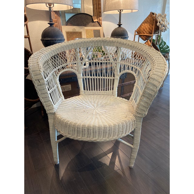 Vintage White Wicker Barrel Chair Chairish