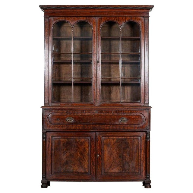 Large Regency Mahogany English Glazed Secretaire Bookcase, 1820s For Sale - Image 18 of 18