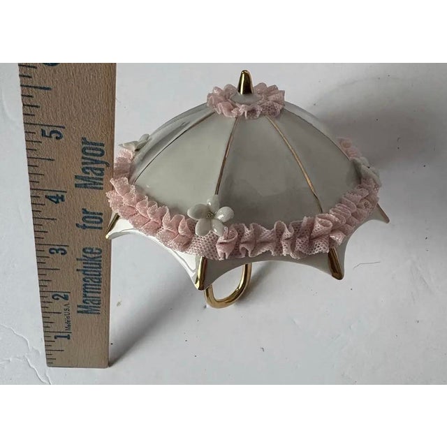 Blush Italian Capodimonte Porcelain Parasol Wall Hook With Applied Lace & Gilt Accent 5.5” For Sale - Image 8 of 8