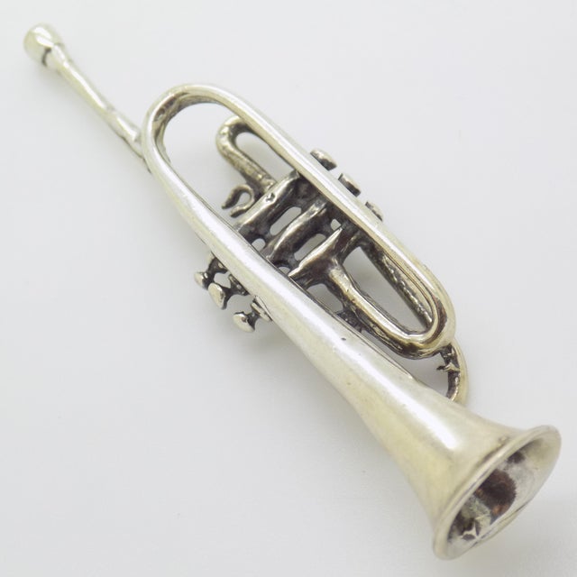 1970s Vintage Miniature Trumpet in 800 Silver, Italy, 1980s For Sale - Image 5 of 11