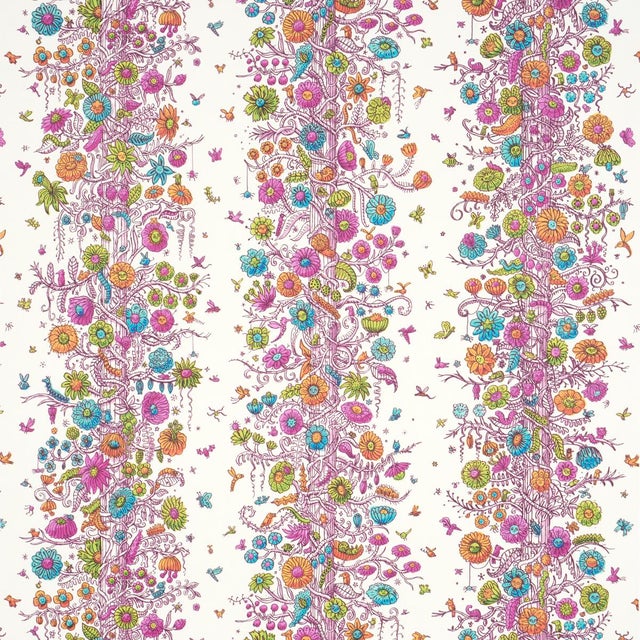 Schumacher x The New Yorker Edward Steed's Towers Of Flowers Wallpaper In Multicolor Burst For Sale