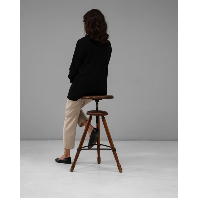 1920s French Adjustable Swivel Stool With Tripod Base For Sale - Image 4 of 18