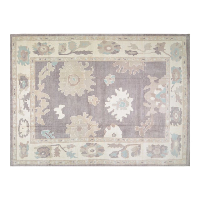 1990s Turkish Oushak Hand Knotted Rug With Organic Wool and Soft Texture,10'6"X14'6" For Sale