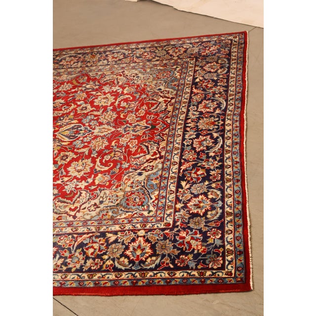 Hand Knotted Persian Style Vintage Wool Area Rug Red Field Floral Medallion For Sale - Image 9 of 18