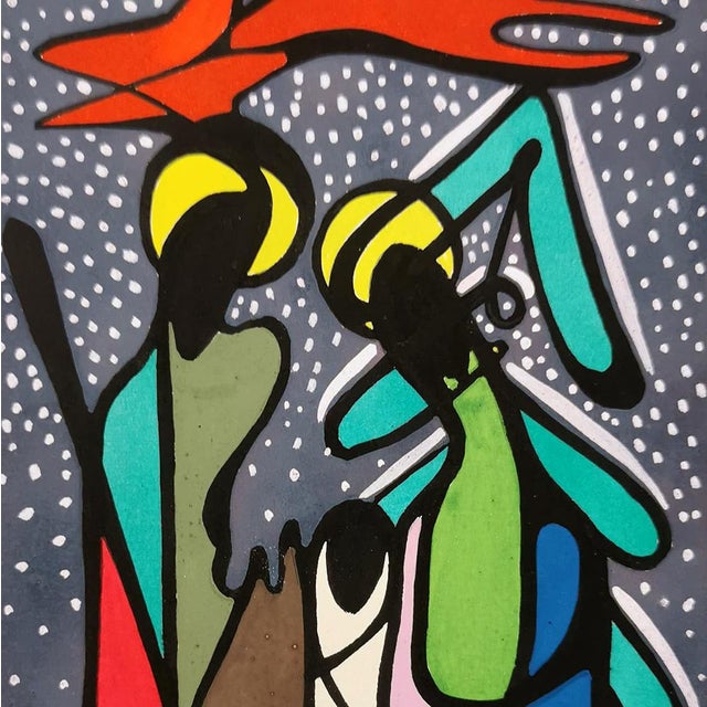 1960s the Holy Family Under the Star of Bethlehem the Nativity Scene Vintage Polychrome Serigraphy Mixed Art by Eugenio S. For Sale - Image 4 of 5