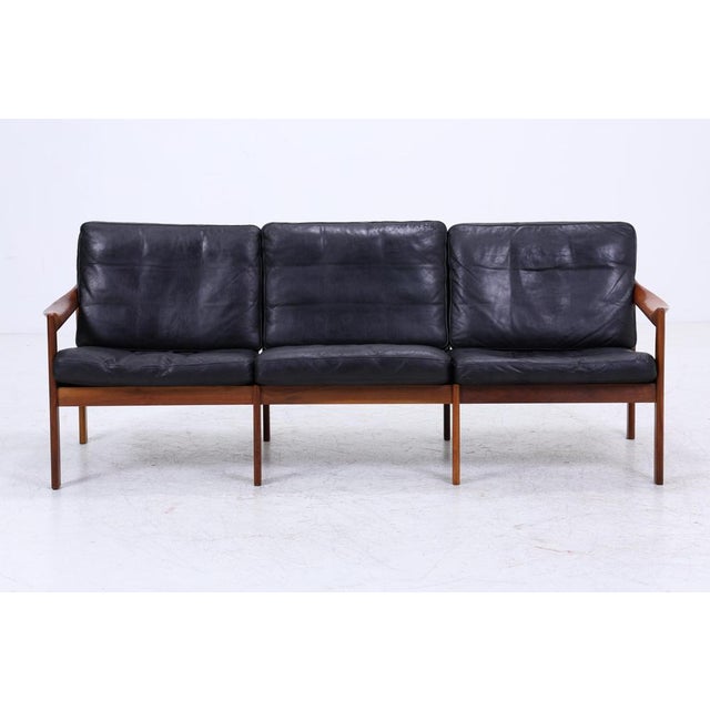Mid-Century Leather and Teak Sofa by Illum Wikkelsø for Niels Eilersen / Musterring, 1960s For Sale - Image 3 of 18