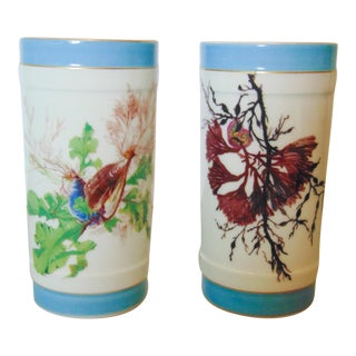 French Limoges Hand Painted Porcelain Vases - a Pair For Sale