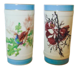 French Limoges Hand Painted Porcelain Vases - a Pair