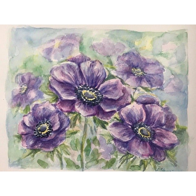 Purple Contemporary Anemone Floral Still Life Watercolor Painting by Elena Shapiro For Sale - Image 8 of 11