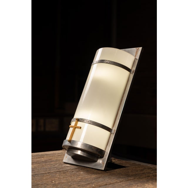 Vintage Art Deco Church Wall Sconce With Milk Glass Panels For Sale - Image 4 of 9