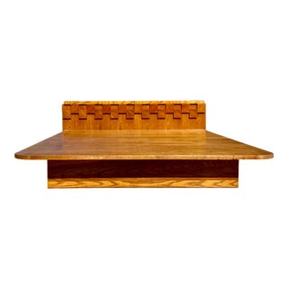 Lane Brutalist Queen Platform Bed Frame With Storage Headboard For Sale