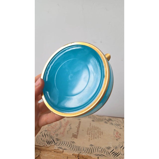 Vintage Murano Opaline Glass Ashtray Turquoise Blue Brass Rim Italian Mid Century Decorative Catchall Trinket Dish For Sale - Image 9 of 13