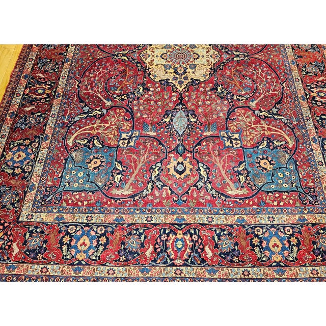 Vintage Persian Tabriz Rug, Hand-Knotted Wool, Garden Floral Pattern, Crimson & Turquoise, 11x15 For Sale - Image 16 of 18