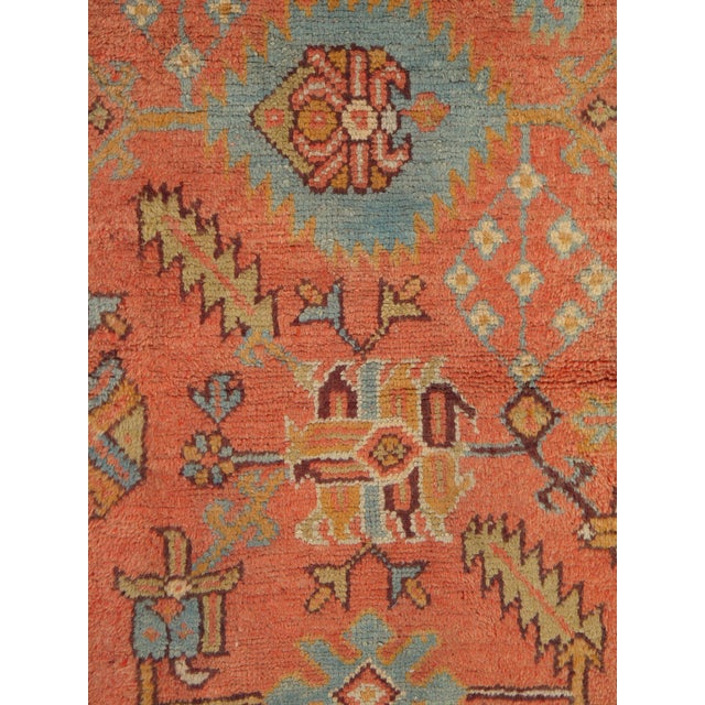Turkish Late 19th Century Antique Turkish Oushak Runner, Coral, Light Blue Handwoven Rug For Sale - Image 3 of 15
