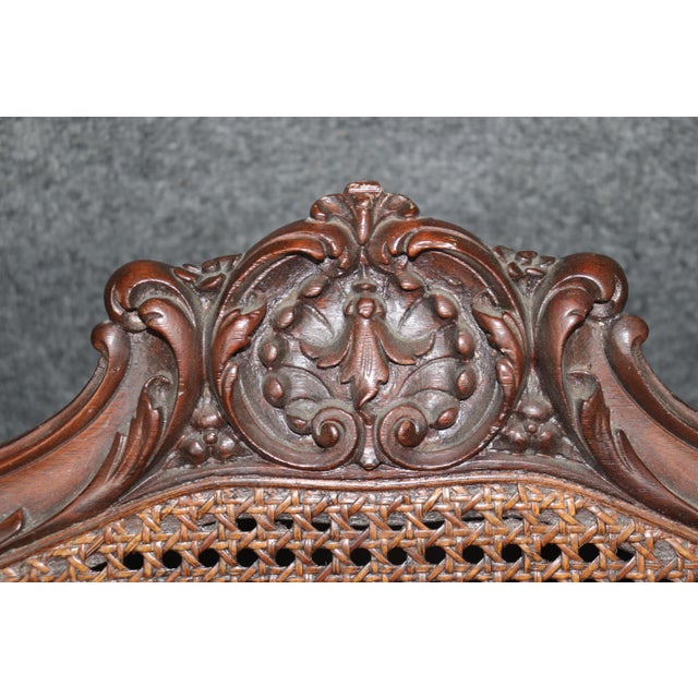 Late 19th Century Spectacular Carved Mahogany Cane and Damask Upholstered English Georgian Sofa For Sale - Image 5 of 11
