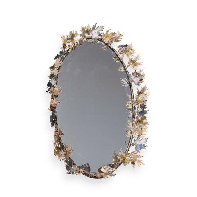 Curtis Jere Brutalist Mid Century Leaf Mirror This mirror measures: 25.5 wide x 6.75 deep x 39 inches high Great Vintage...