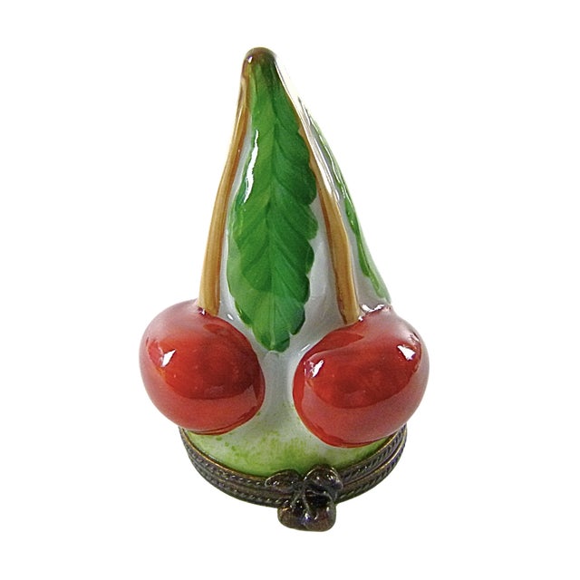Limoges, France Limoges France Porcelain Plump Red Cherries Trinket Box | Hand Painted by the b.r.c. Studio. For Sale - Image 4 of 10